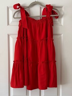 Idem Ditto Tie-Shoulder Red Mini Dress with Tiered Skirt - NWT Size S